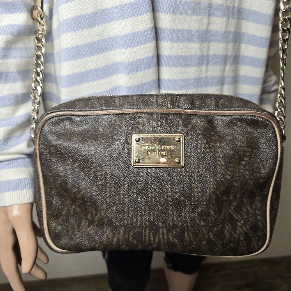 Michael Kors Dark Brown Monogram Crossbody Bag